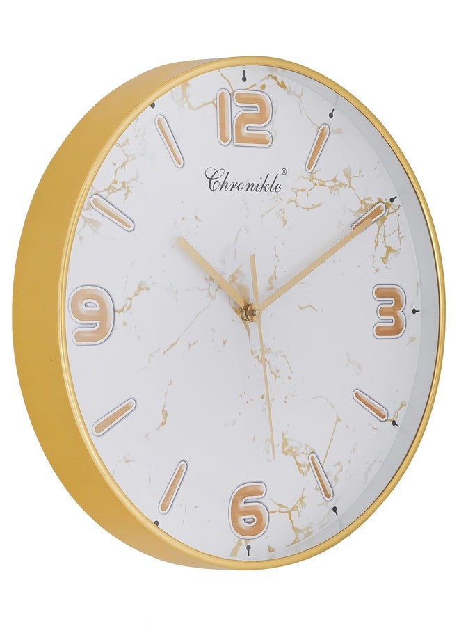 CHRONIKLE Designer Analog English Number Round Golden Color Plastic Case Wall Clock for Home Office Decor Living Room Bedroom (Size: 29.5 x 4 x 29.5 CM | Weight: 450 Gram) - Image 1